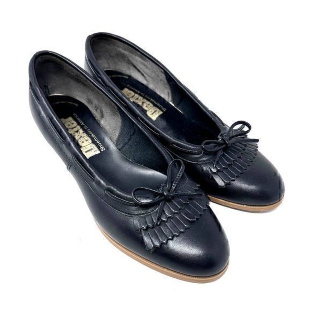 Dexter Womens Vintage 80’s Black Smooth‎ Leather Loafers Fringe Tie Size 8.5W